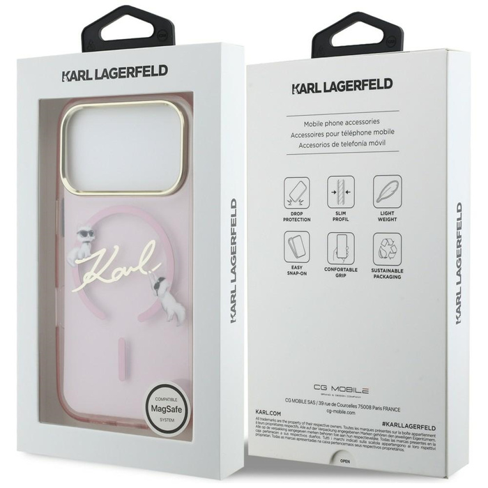 Etui Karl Lagerfeld IML Choupettes Karl  Script Logo MagSafe do iPhone 17 Pro różowy