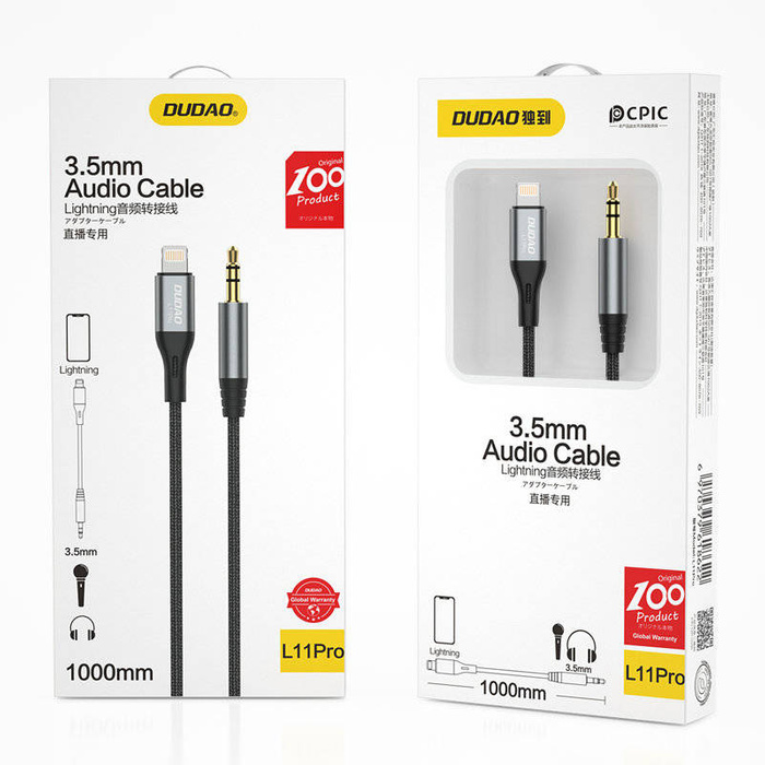 Dudao kabel audio Lightning - mini jack 3.5mm szary (L11PRO)