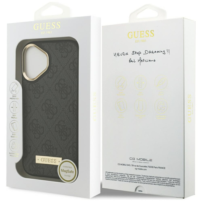 Etui Guess 4G Logo Plate MagSafe do      iPhone 17 czarny