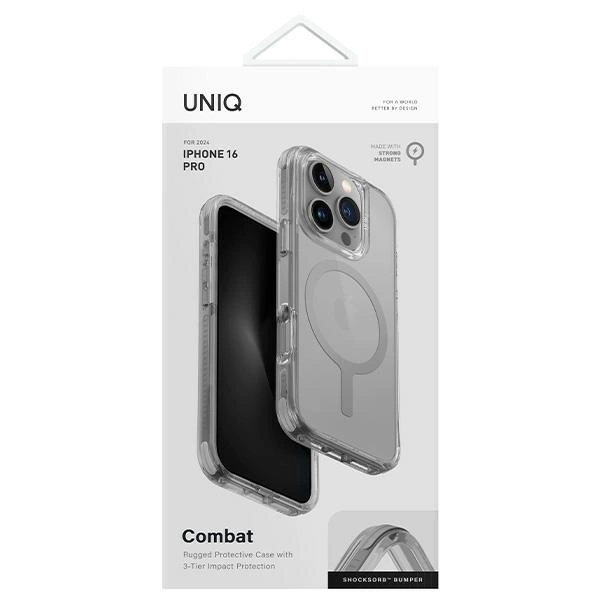 Etui UNIQ Combat iPhone 16 Pro 6.3" Magclick Charging szary/stone grey