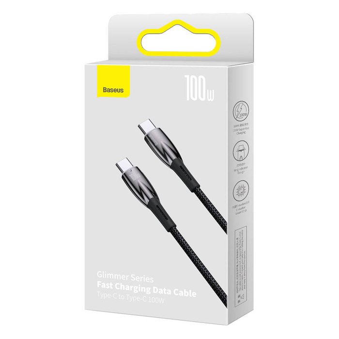 Baseus Glimmer Series kabel z szybkim ładowaniem USB-C 480Mb/s PD 100W 1m czarny