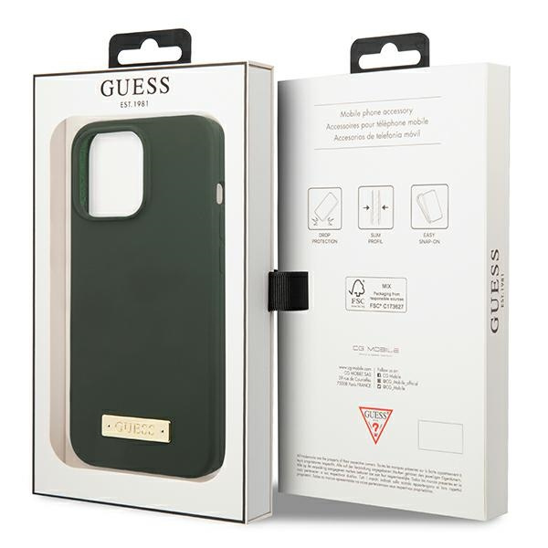 Etui GUESS Apple iPhone 13 Pro Max Silicone Logo Plate MagSafe Zielony Hardcase