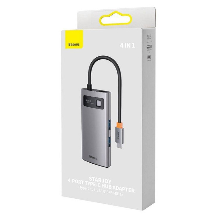 Baseus Metal Gleam Series stacja dokująca HUB 4 w 1 USB Typ C - 3 x USB 3.2 Gen. 1 / RJ45 (WKWG070113)