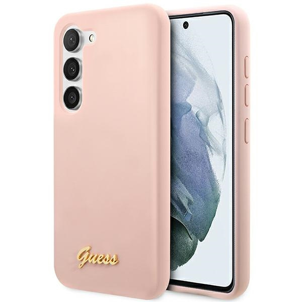 Etui Guess GUHCS23SLSLMGPP S23 S911 różowy/pink hardcase Silicone Script Metal Logo Case