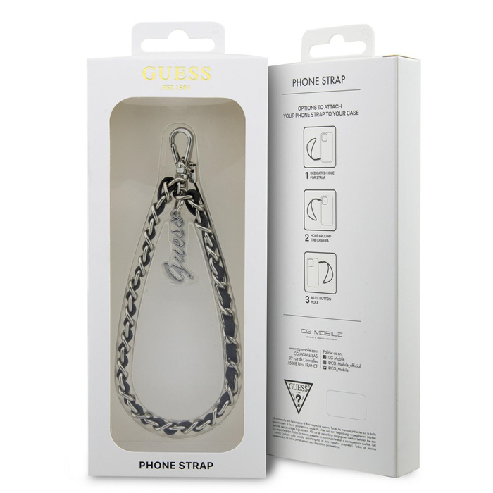 Zawieszka GUESS Phone Strap Chain Metal Logo Charm Czarny