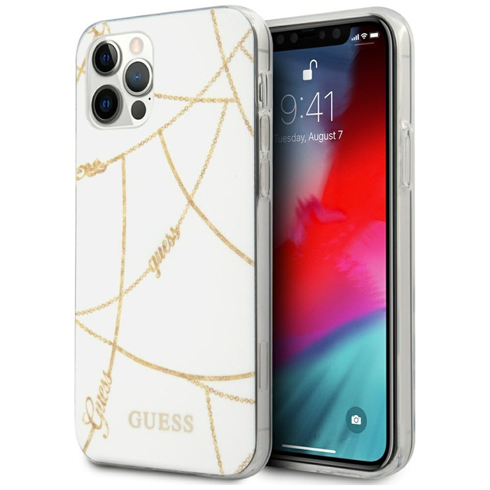 Etui GUESS Apple iPhone 12 Pro Max 6,7 Gold Chain Collection GUHCP12LPCUCHWH Biały Hardcase