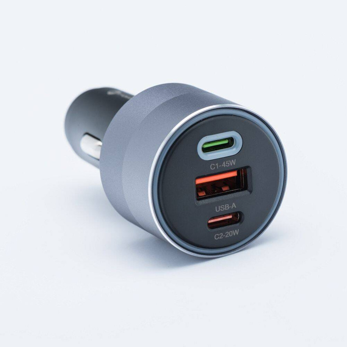 Ładowarka samochodowa Forcell F-Energy Alu 2 x USB C + USB A QC4.0 PD SFC2.0 4,5A 65W szara