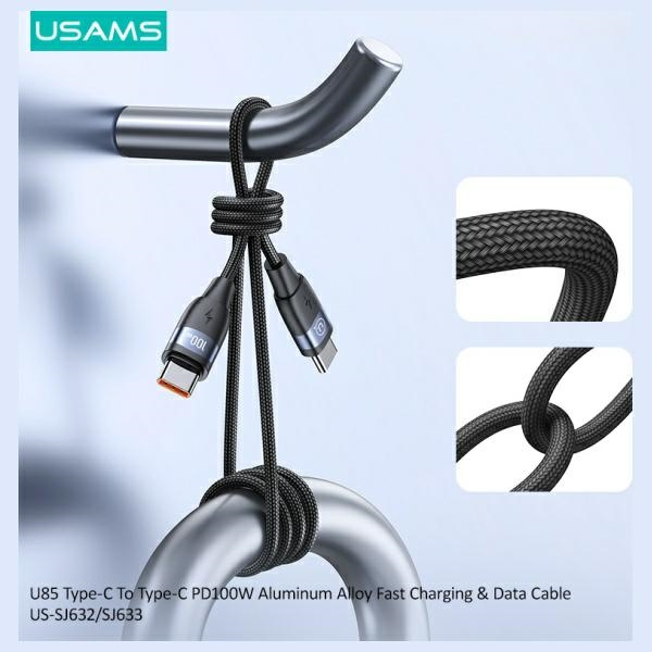 USAMS Kabel USB-C na USB-C 100W 2m        Aluminum Alloy Fast Charging & Data Cable SJ633USB01 (US-SJ633)