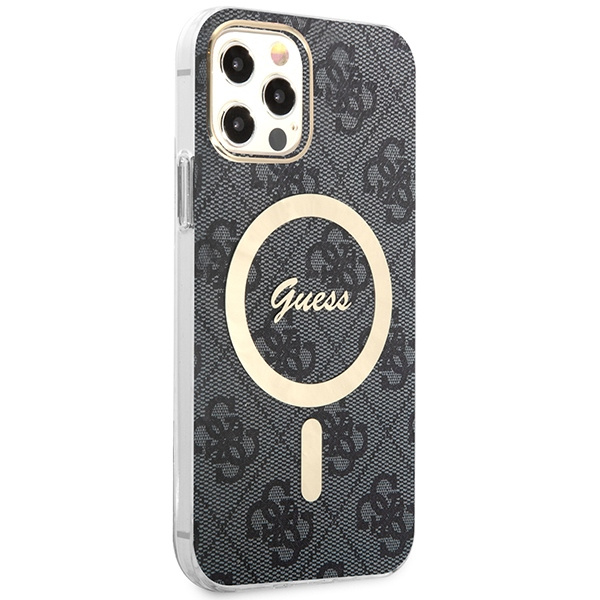 Zestaw Etui Guess Case+ Charger iPhone 12/12 Pro czarny/black hard case 4G Print MagSafe