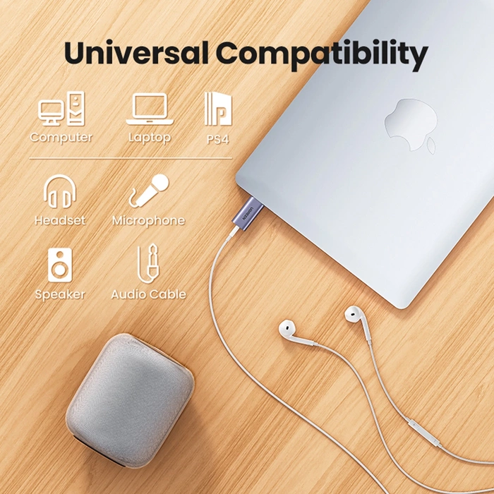 Adapter UGREEN USB Do Minijack 3,5mm Audio CM383 AUX Szary