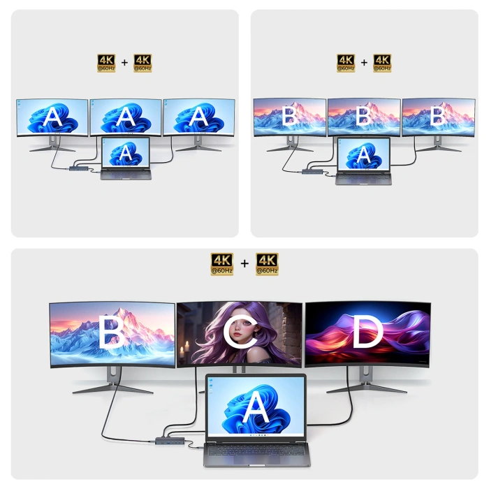 Hub USB-C 14 w 1 Wozinsky WDS03Y5S wielofunkcyjny, aluminiowy, do 3 monitorów, z kablem 15 cm  - szary