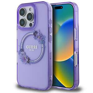 Etui Guess iPhone 16 Pro 6.3" purpurowy/purple hardcase IML Flowers Wreath MagSafe