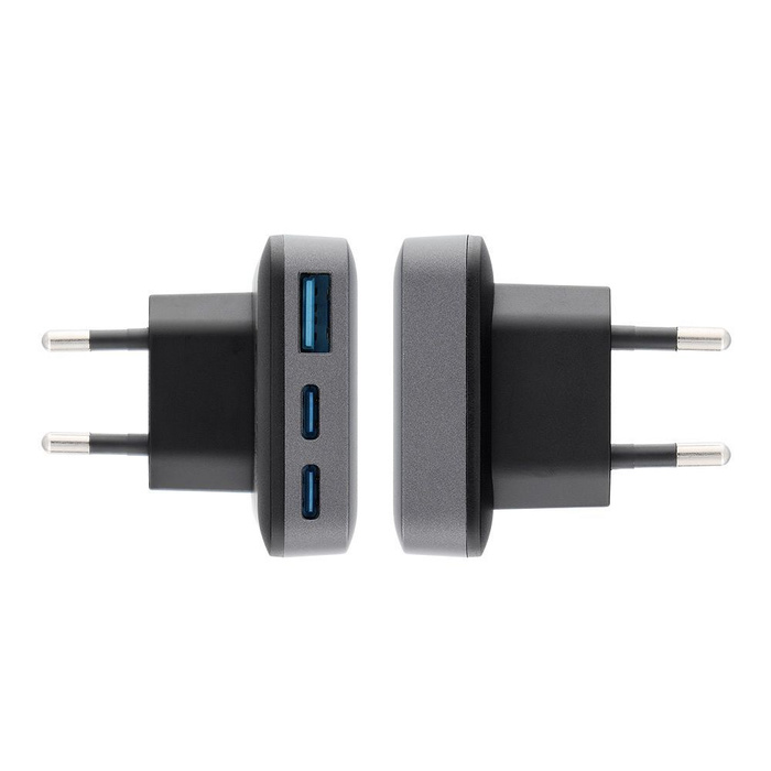 Ładowarka sieciowa do telefonu Forcell F-Energy Ultra Slim GaN III 2 x USB C + USB A QC4.0 PD 4A 65W VT-47 szara 0INT