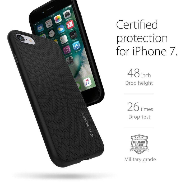 Etui Spigen iPhone Se 2022 2020 7 8 Liquid Air Etui Black Czarne Case + Szkło Spigen Full Cover