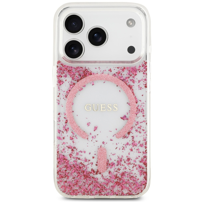 Etui Guess Resin Bottom Glitter MagSafe  do iPhone 17 Pro różowy