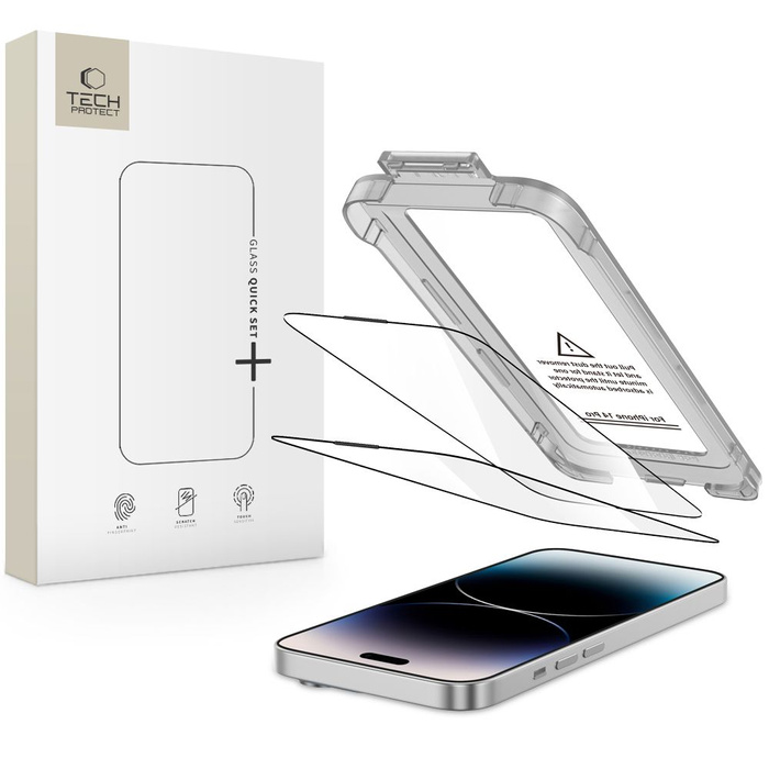 SZKŁO HARTOWANE TECH-PROTECT IPHONE 14 PRO QUICK SET+ 2-PACK CZARNE
