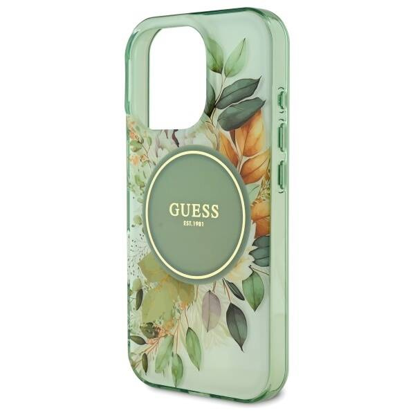 Etui Guess iPhone 16 Pro 6.3" zielony/green hardcase IML Flower & Tonal Circle MagSafe