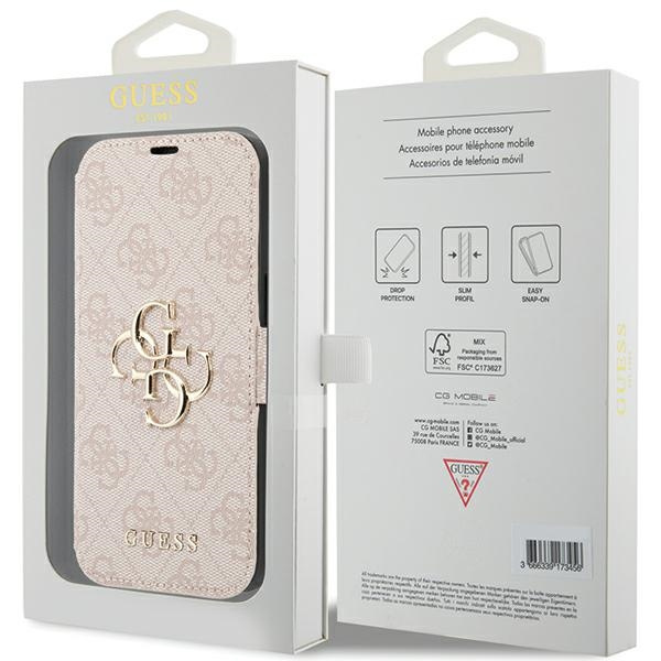 Etui Guess GUBKP15S4GMGPI iPhone 15 / 14 / 13 6.1" różowy/pink book 4G Metal Logo Case