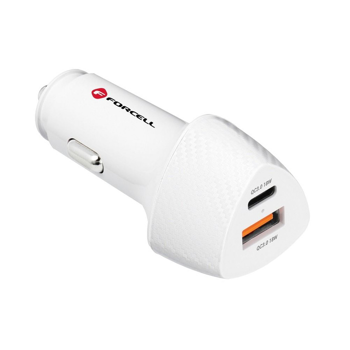 FORCELL F-ENERGY Carbon CC50-1A1C ładowarka samochodowa Typ C + USB A PD QC3.0 3A 38W biała