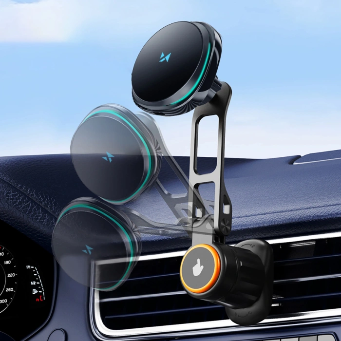 Uchwyt samochodowy Wozinsky WCT5-6S2Y z ładowarką indukcyjną Qi/MagSafe 15W z wentylatorem na kratkę nawiewu - czarny