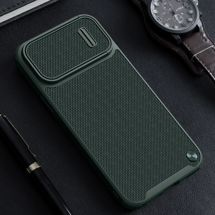 Etui Nillkin Textured S Case etui iPhone 14 Pro Max pancerny pokrowiec z osłoną na aparat ciemnozielone