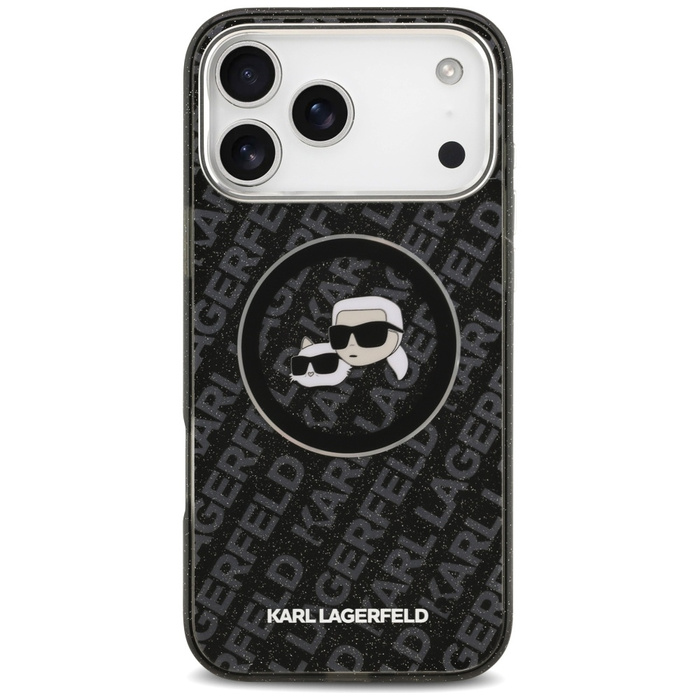 Etui Karl Lagerfeld IML Glitter Karl &   Choupette Heads Logo MagSafe do iPhone 17 Pro Max czarny