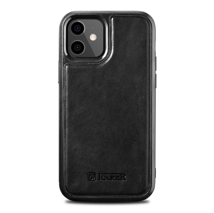 iCarer Leather Oil Wax etui pokryte naturalną skórą do iPhone 12 mini czarny (ALI1204-BK)