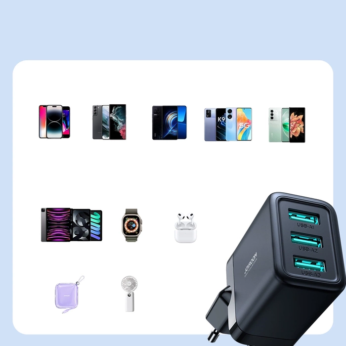 Ładowarka sieciowa Joyroom JR-TCN02 3xUSB-A 12W 3.4A - czarna