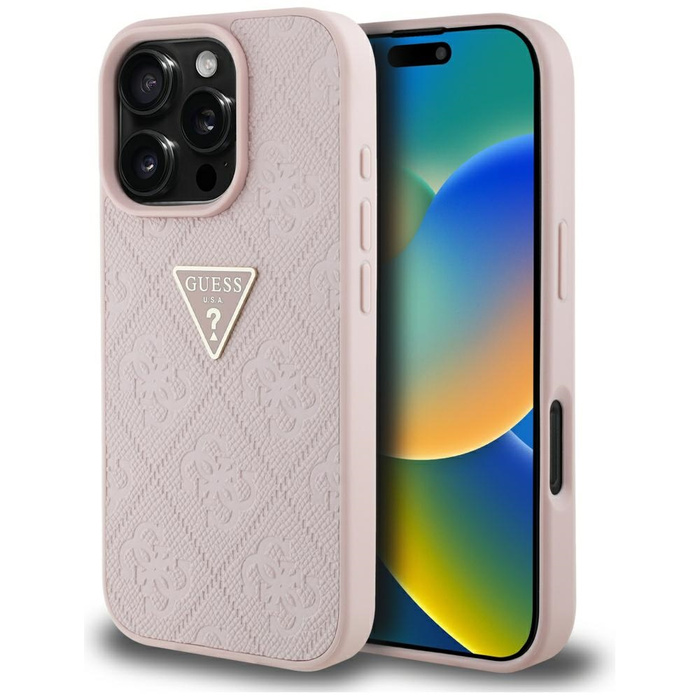Etui Guess Hot Stamp 4G Pattern Triangle  Metal Logo do iPhone 16 Pro różowy