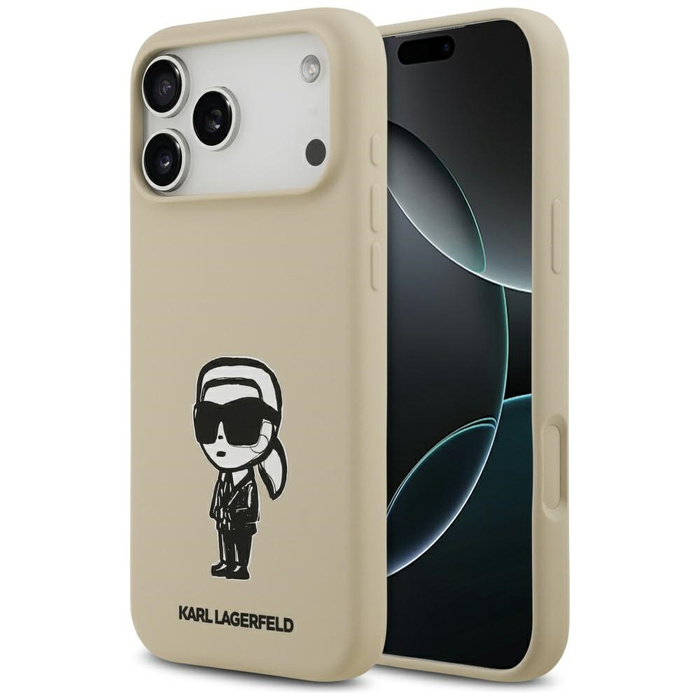 Etui Karl Lagerfeld Silicone Karl Sketch & Logo MagSafe do iPhone 17 Pro Max brązowy
