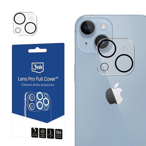 3MK Lens Pro Full Cover iPhone 13 Mini / 13 Szkło Hartowane na obiektyw aparatu z ramką montażową 1szt
