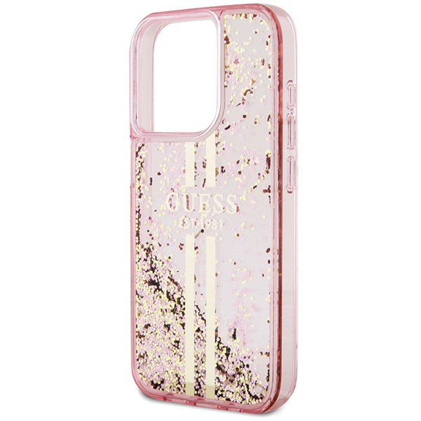 Etui Guess GUHCP15LLFCSEGP iPhone 15 Pro 6.1" różowy/pink hardcase Liquid Glitter Gold Stripes Case