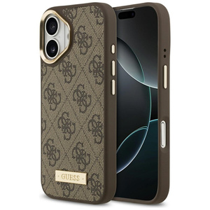 Etui Guess 4G Logo Plate MagSafe do      iPhone 17 brązowy