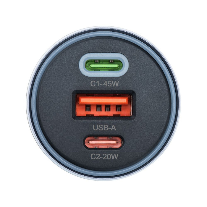 Ładowarka samochodowa Forcell F-Energy Alu 2 x USB C + USB A QC4.0 PD SFC2.0 4,5A 65W szara