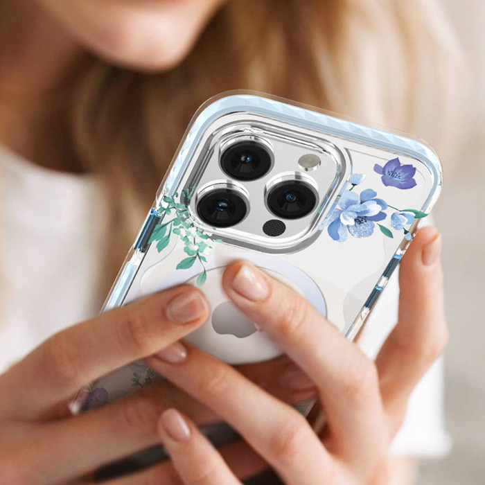 Etui Kingxbar Flora Series Magnetyczne Etui iPhone 14 Plus Magsafe Ozdobione Nadrukiem W Kwiaty Orchid Case