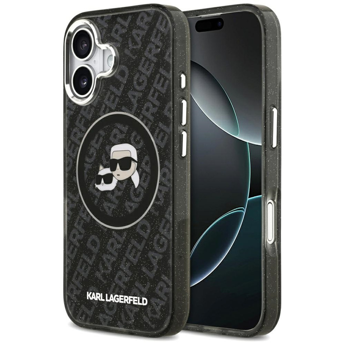 Etui Karl Lagerfeld IML Glitter Karl &   Choupette Heads Logo MagSafe do iPhone 17 czarny