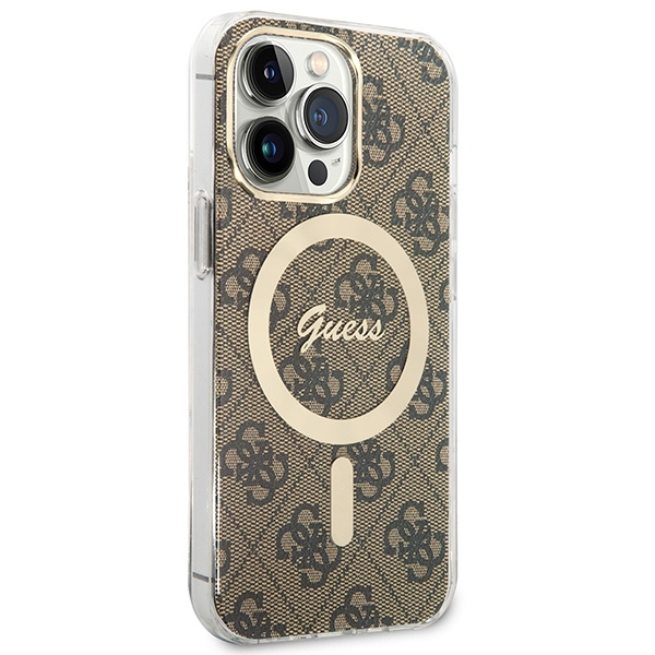 Zestaw Etui Guess Case+ Charger iPhone 13 Pro Max brązowy/brown hard case 4G Print MagSafe