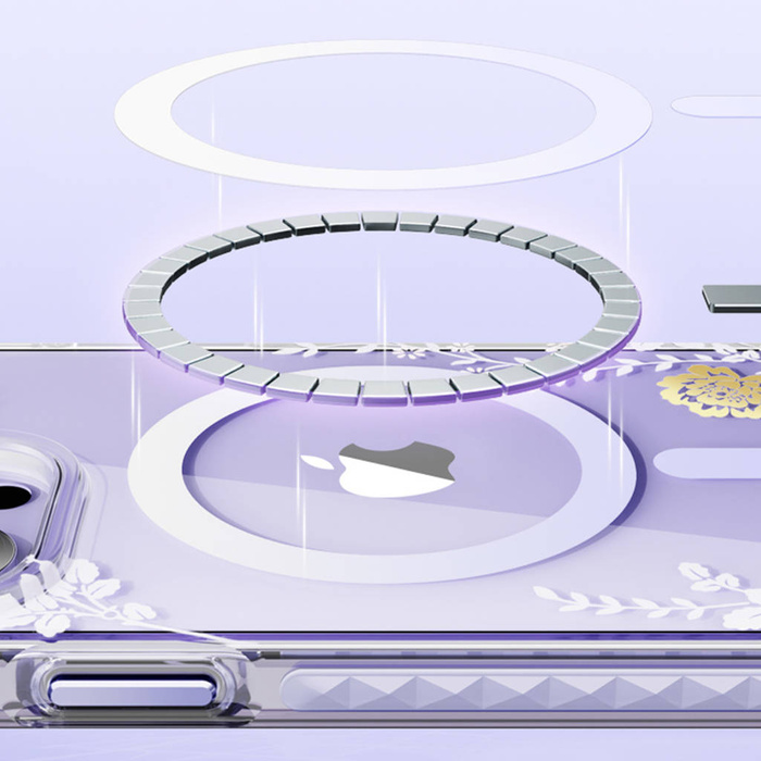 Etui Kingxbar Flora Series Magnetyczne Etui iPhone 14 Plus Magsafe Ozdobione Nadrukiem W Kwiaty Orchid Case