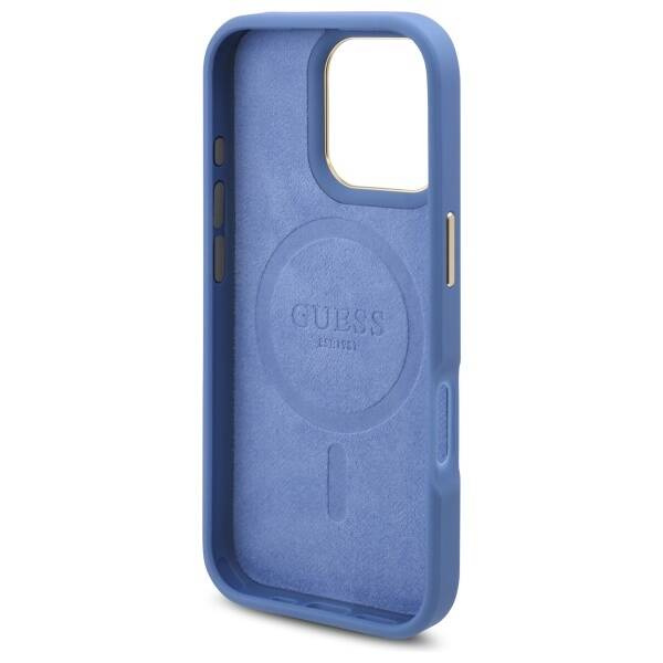 Etui Guess iPhone 16 Pro Max 6.9" niebieski/blue hardcase 4G Logo Plate MagSafe