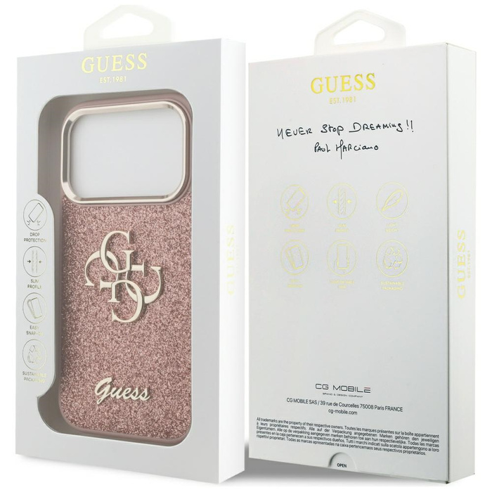 Etui Guess Fixed Glitter Big 4G Metal    Frame do iPhone 17 Pro różowy
