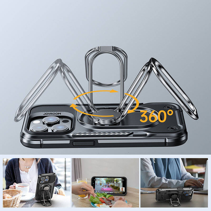 Etui Joyroom Dual Hinge Etui iPhone 14 Pro Pancerny Pokrowiec Z Podstawką Uchwytem Ring Holder Czarne Case