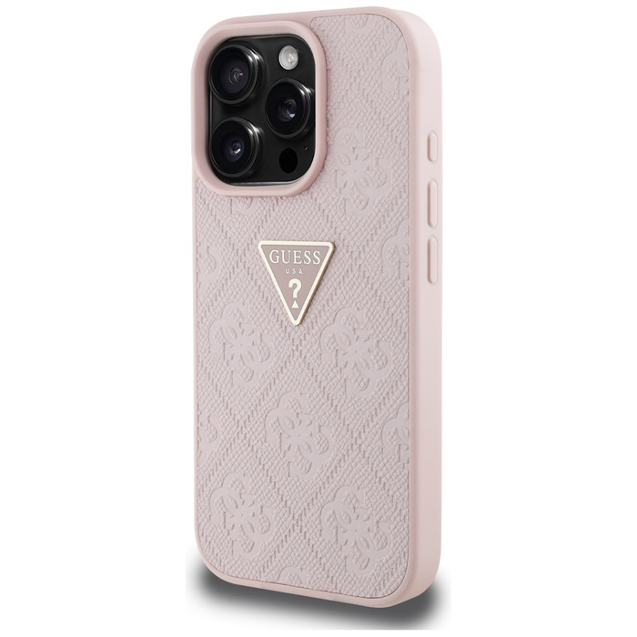 Etui Guess Hot Stamp 4G Pattern Triangle  Metal Logo do iPhone 16 Pro różowy