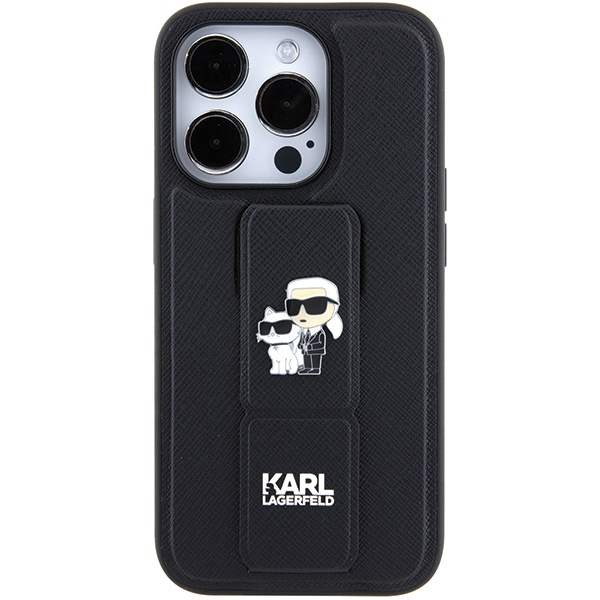 Etui Karl Lagerfeld KLHCP15LGSAKCPK iPhone 15 Pro 6.1" czarny/black hardcase Gripstand Saffiano Karl&Choupette Pins Case