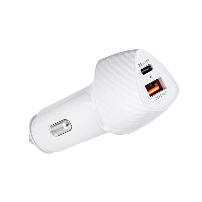 FORCELL F-ENERGY Carbon CC50-1A1C ładowarka samochodowa Typ C + USB A PD QC3.0 3A 38W biała