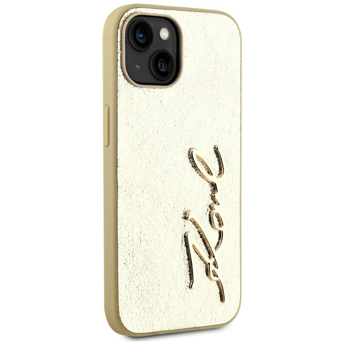 Etui Karl Lagerfeld Wrinkled Metal       Signature do iPhone 15 złoty