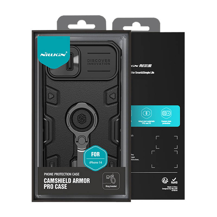 Nillkin CamShield Armor Pro Case etui iPhone 14 pancerny pokrowiec podstawka ring czarny