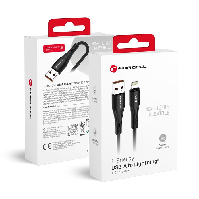 Kabel USB A do Lightning Forcell F-Energy 2,4A 12W Silicone 1 m C343 czarny