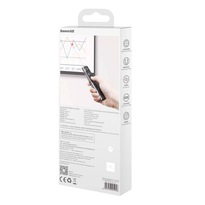 Baseus Orange Dot wskaźnik laserowy pilot do prezentacji PC z wbudowanym akumulatorem szary (WKCD000013)