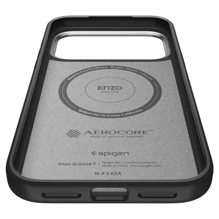 ETUI SPIGEN IPHONE 17 PRO ENZO ARAMID ”T” MAG MAGSAFE BLACK/SILVER