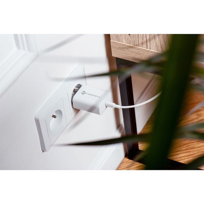 Ładowarka sieciowa do telefonu Forcell F-Energy USB C QC4.0 PD 3A 20W + kabel USB C do Lightning TFK-TC-20WPD biała